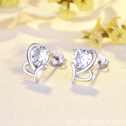 2022 Sterling Silver Heart Charm 925 Stud Earrings